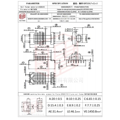 煥升塑料EFD20(7+2)-2高頻變壓器骨架磁芯BOBBIN圖紙