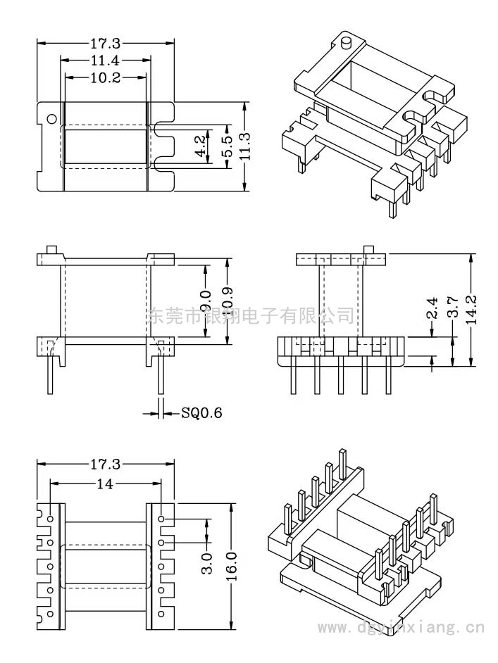 YX-EE1610/EE16立式(5+5)PIN高幅寬